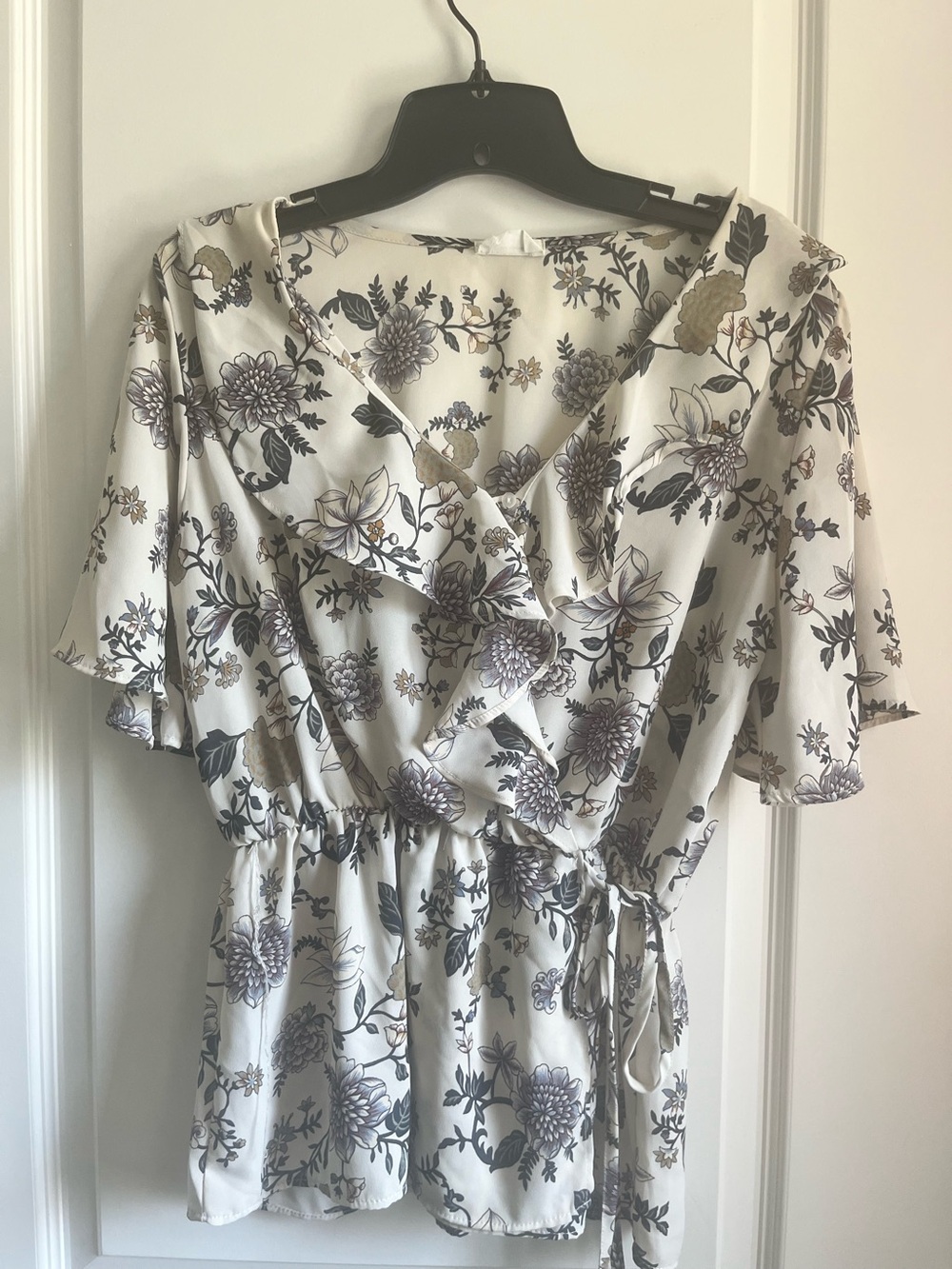 Women's floral print wrap top with tie waist